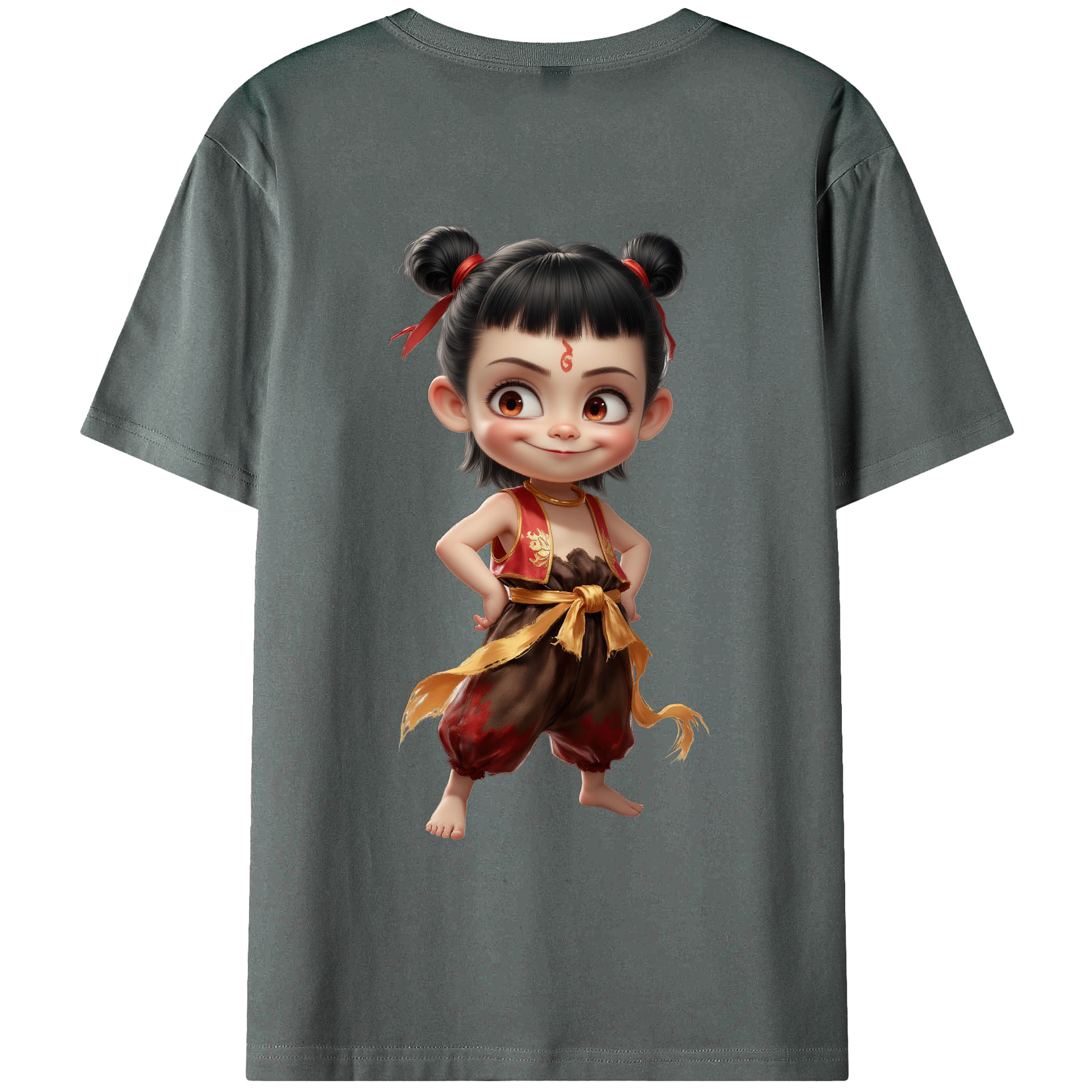 （画像用） Ne Zha 2 ナタ 魔童の大暴れ 綿100％ メンズ半袖Tシャツ（バックプリント） 通気性